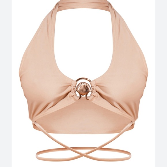 NWT PrettyLittle Thing Nude Halter Shell Trim Bikini Top Swimwear No Pad Beach 4 - Picture 1 of 10